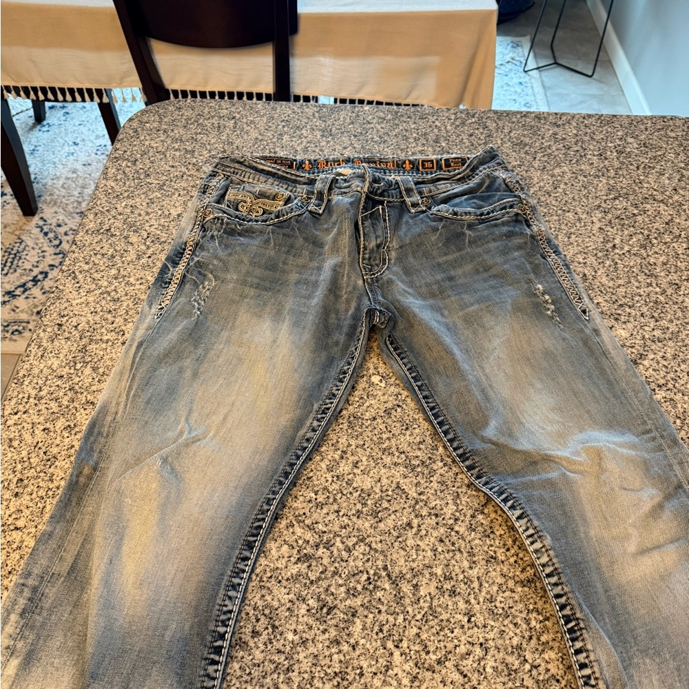 Rock Revival Blue Denim Jeans with Orange Accents